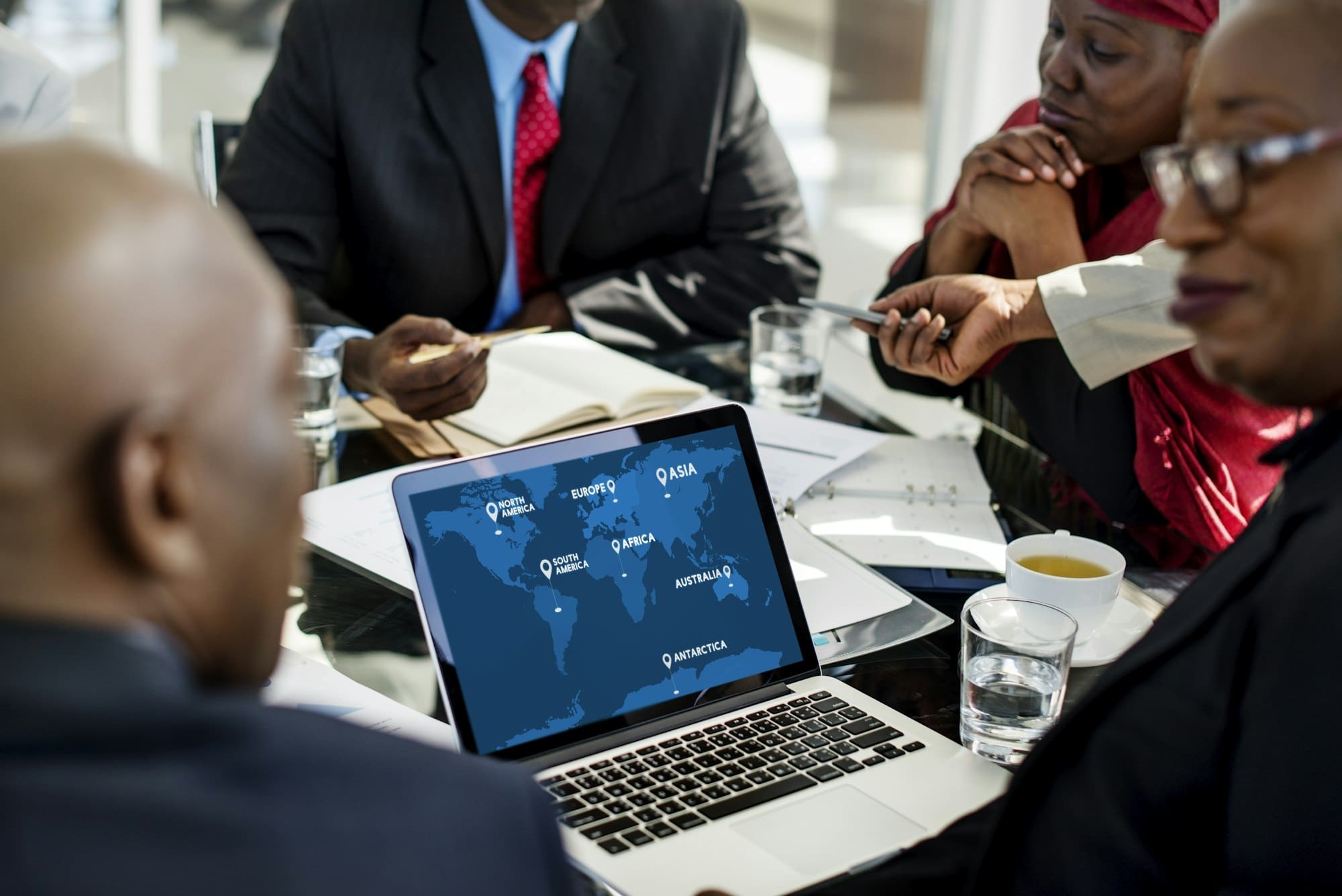 People connected to global communication online community confer