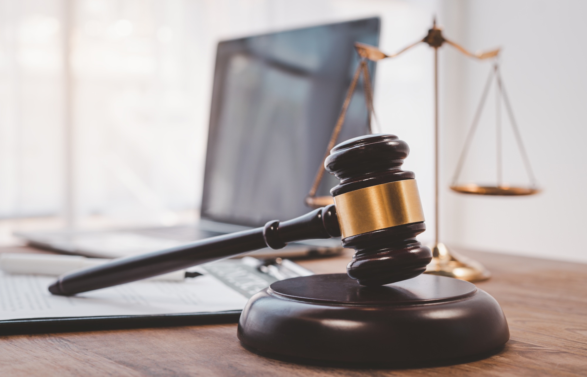 Law theme, mallet of the judge, law enforcement officers,